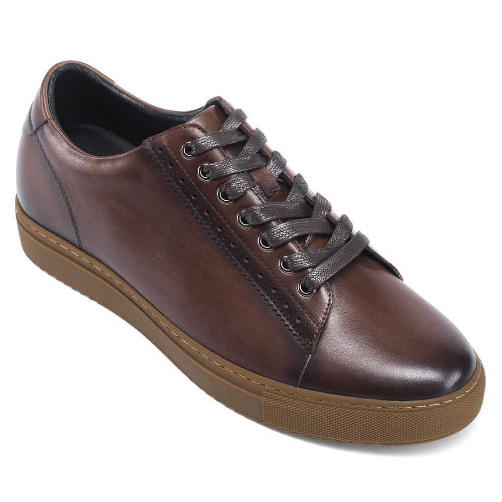 STRIDE Height Increase Sports Shoes - Mens Shoes With Height - Brown Patina Leather Men Shoes 6 CM / 2.36 Inches