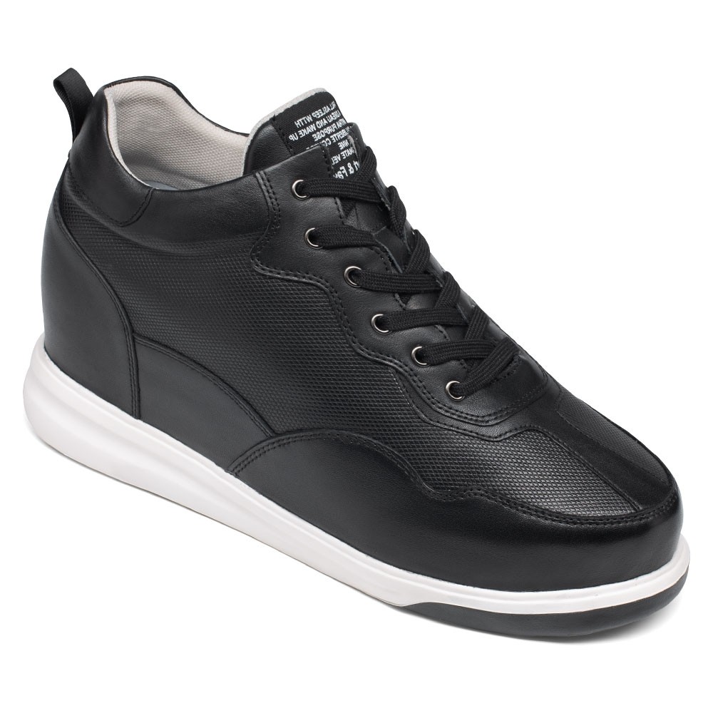 STRIDE Casual Height Increasing Elevator Shoes - Black Leather Tall Men Shoes 11CM / 4.33 Inches