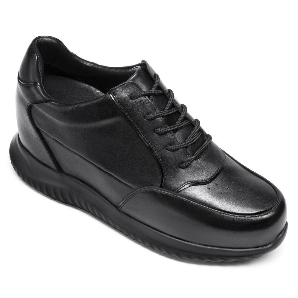 STRIDE Casual Invisible Height Increasing Shoes For Men Black Leather Tall Men Shoes 10CM / 3.94 Inches