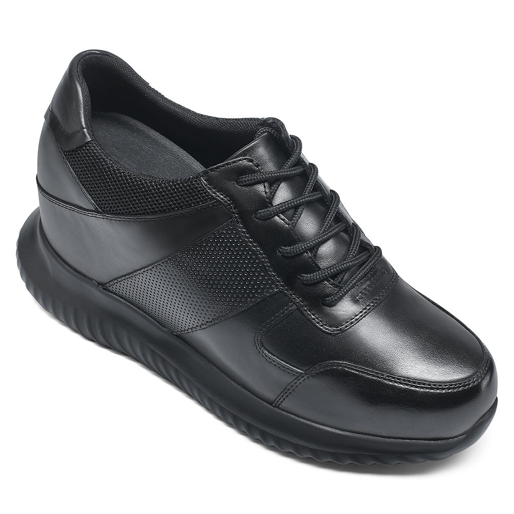 STRIDE Elevator Sneakers For Men Black Genuine Leather Shoes To Be Taller 10CM / 3.94 Inches