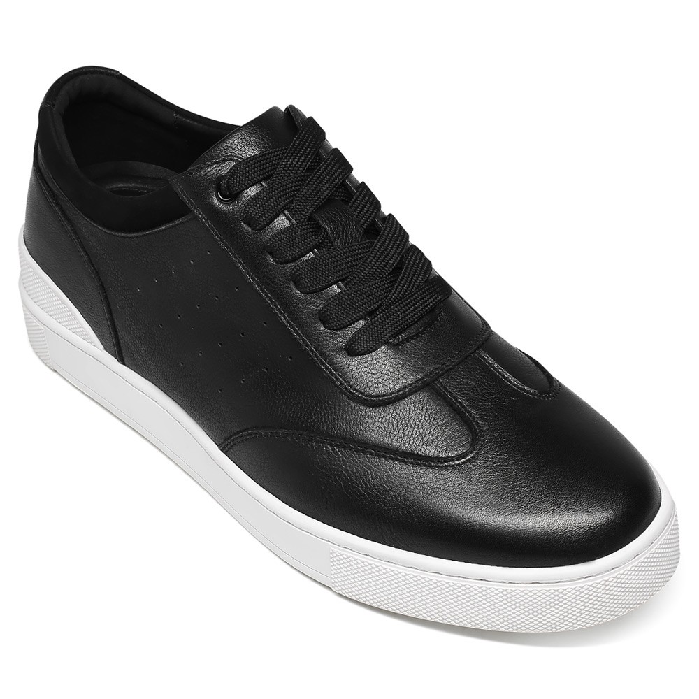 STRIDE Elevator Shoes Sneakers - Men Casual Black Leather Sneakers 5cm / 1.95 Inches