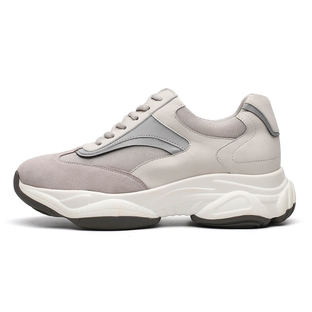 STRIDE Height Increasing Shoes Men Taller Shoes Apricot Chunky Trainers Elevator Sneakers 8CM / 3.15Inches