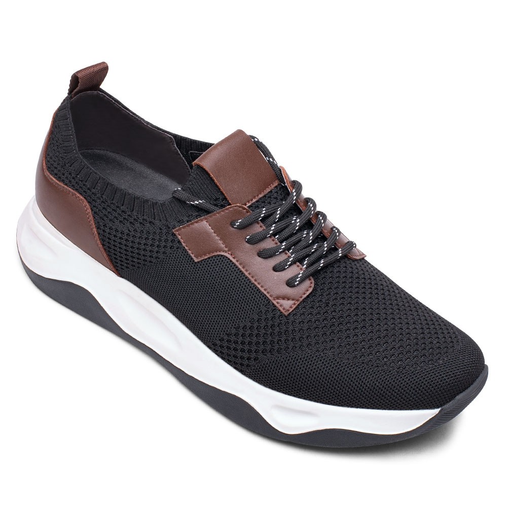 STRIDE Height Increasing Sneakers - Black Knit Fabric Elevator Sneakers For Men - Outdoor Casual Tall Men Shoes 8CM / 3.15Inches