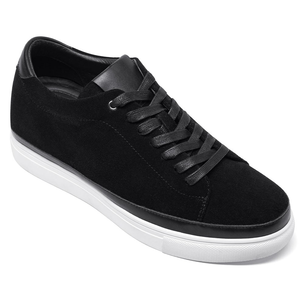 STRIDE Casual Tall Men Shoes - Men Elevator Sneakers - Black Suede Leather Sneakers For Men 6CM / 2.36 Inches