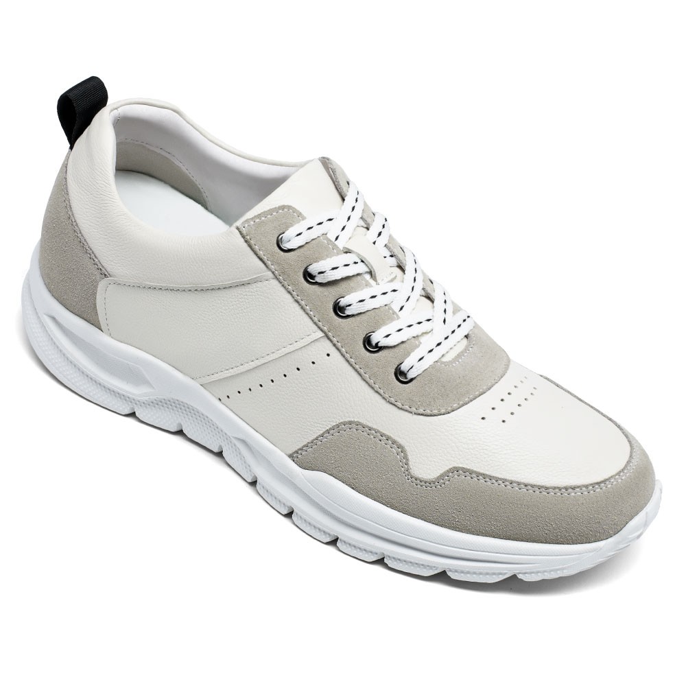 STRIDE Height Elevator Shoes - Mens Shoes That Add Height - Off-White Suede Casual Men Sneakers 7 CM / 2.76 Inches