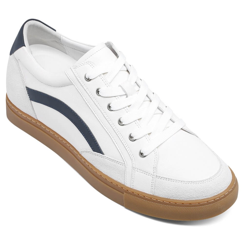 STRIDE Height Increasing Shoes - Casual Elevator Shoes - White Leather Sneakers For Men 7 CM / 2.76 Inches