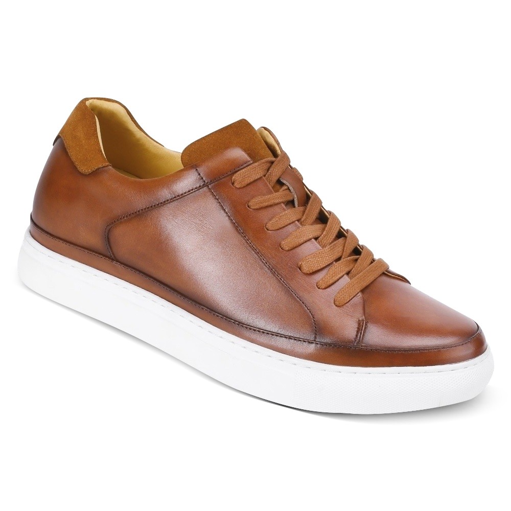 STRIDE Height Increasing Shoes For Men Casual Elevator Shoes Tan Leather Casual Sneakers 7CM / 2.76 Inches Taller