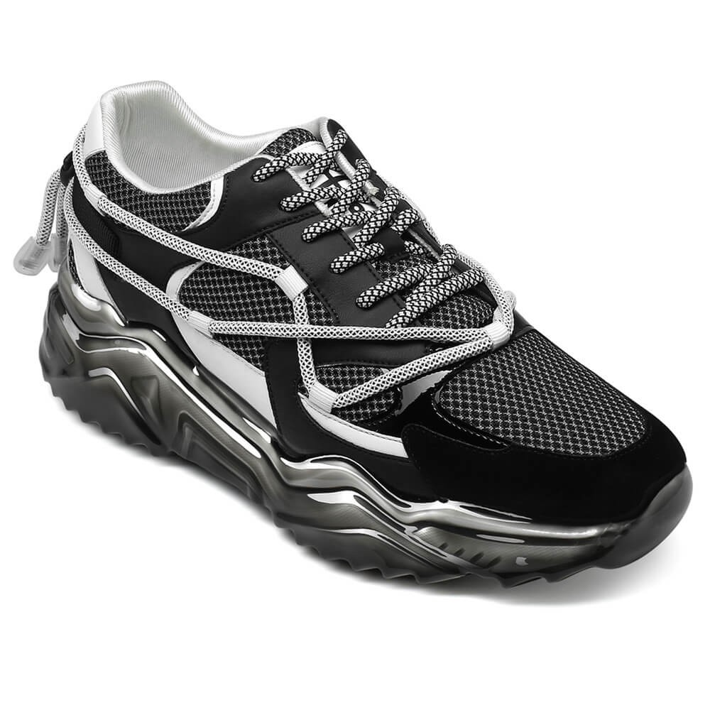 STRIDE Height Increasing Shoes Sneakers - Handcrafted Black Breathable Men Casual Sneakers 7cm / 2.76 Inches