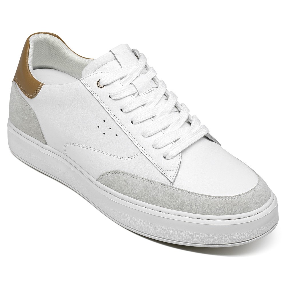 STRIDE Height Increasing Casual Shoes Sneakers - White Men Leather Casual Lift Shoes 7cm / 2.76 Inches
