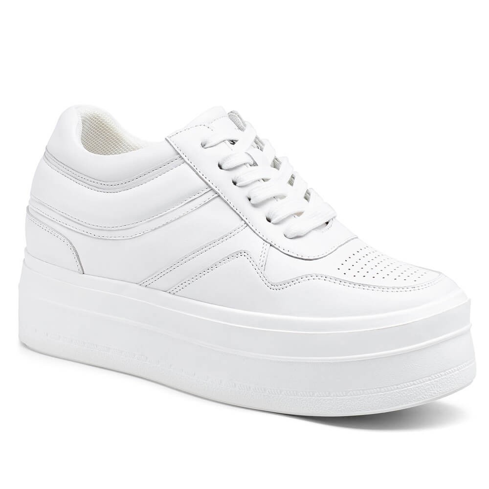 STRIDE Elevator Shoes For Women - Height Increasing Shoes For Ladies - White Wedge Sneakers 8 CM / 3.15 Inches