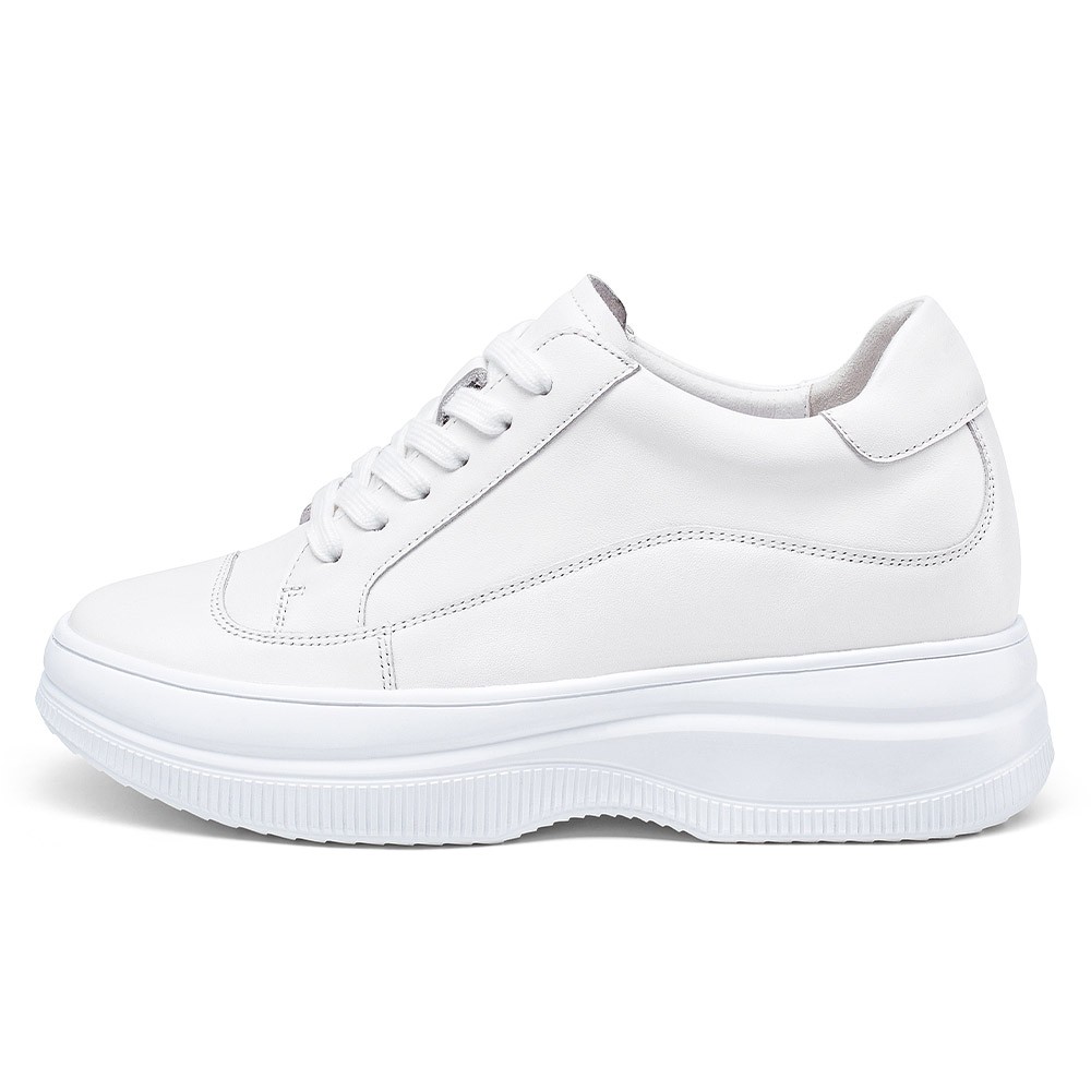 STRIDE Elevator Sneakers For Women - Hidden High Heel Shoes - White Casual Sneakers 8 CM / 3.15 Inches