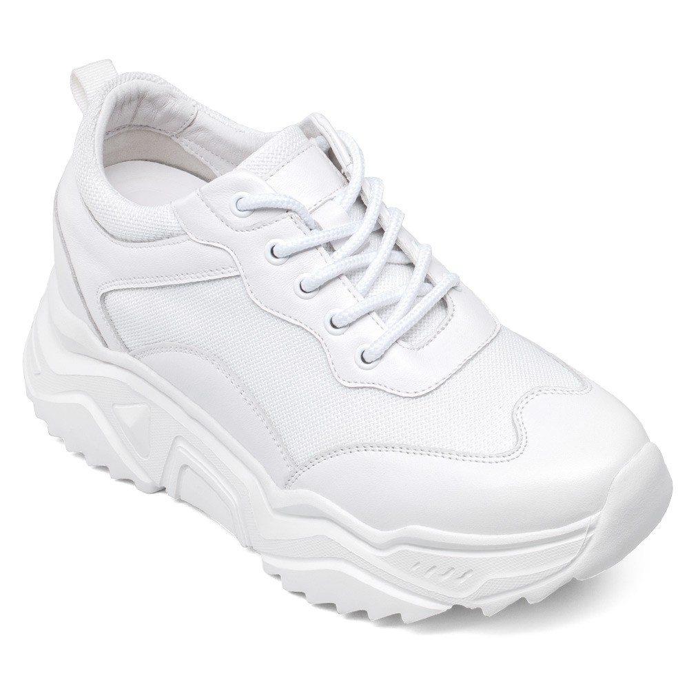 STRIDE Elevator Shoes For Women - Height Increasing Shoes For Ladies - White Wedge Sneakers 8cm / 3.15 Inches