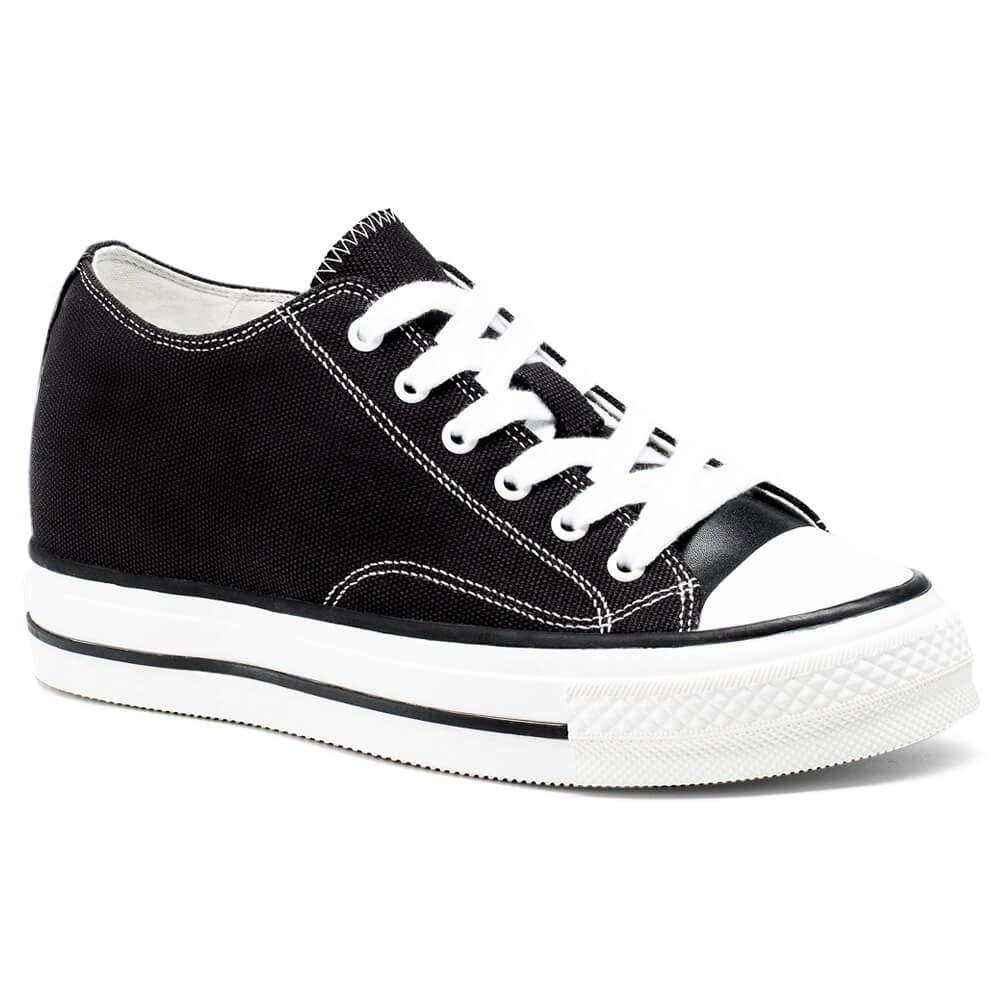 STRIDE Elevator Shoes For Women - Height Increasing Shoes For Ladies - Black Canvas Shoes 7 CM / 2.76 Inches