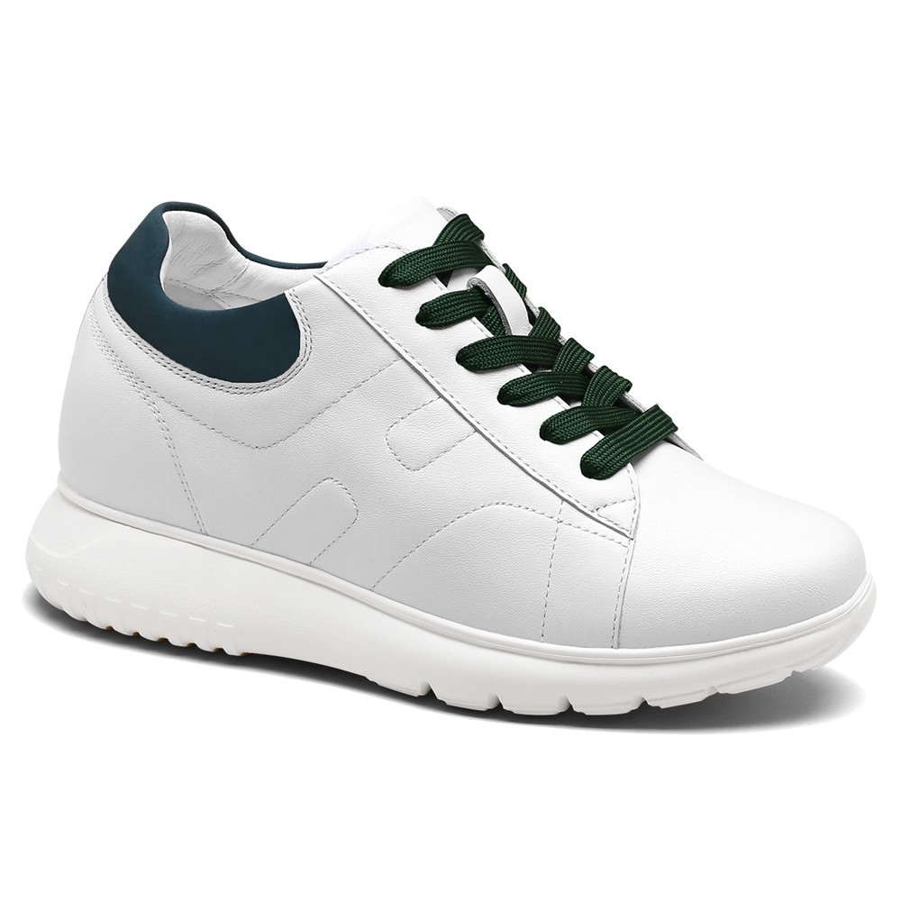 STRIDE Elevator Sneakers For Women - White Cowhide Leather Height Increasing Shoes 7 CM / 2.76 Inches