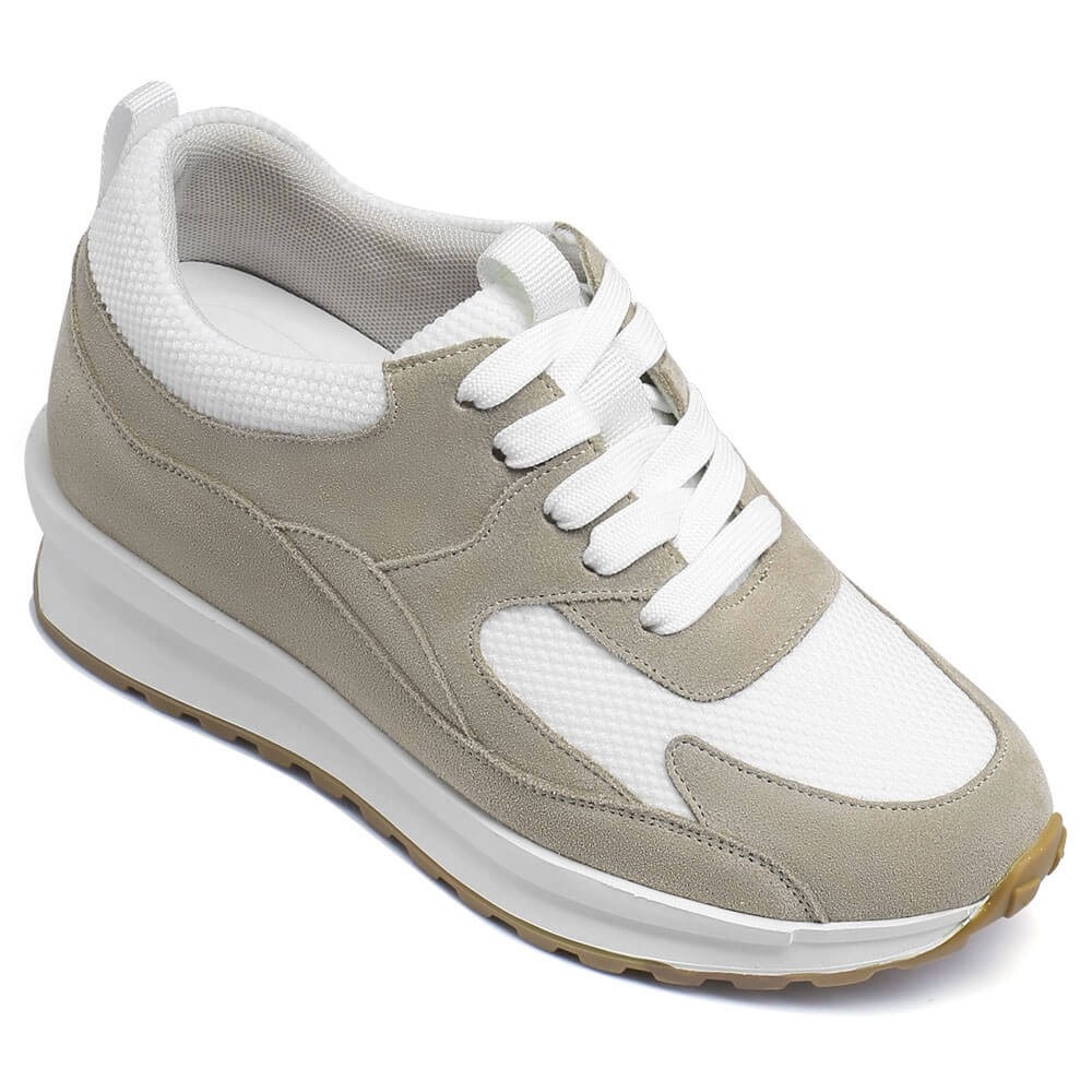 STRIDE Elevator Sneakers For Women - Height Increasing Shoes For Ladies - Khaki Wedge Sneakers 7cm / 2.76 Inches