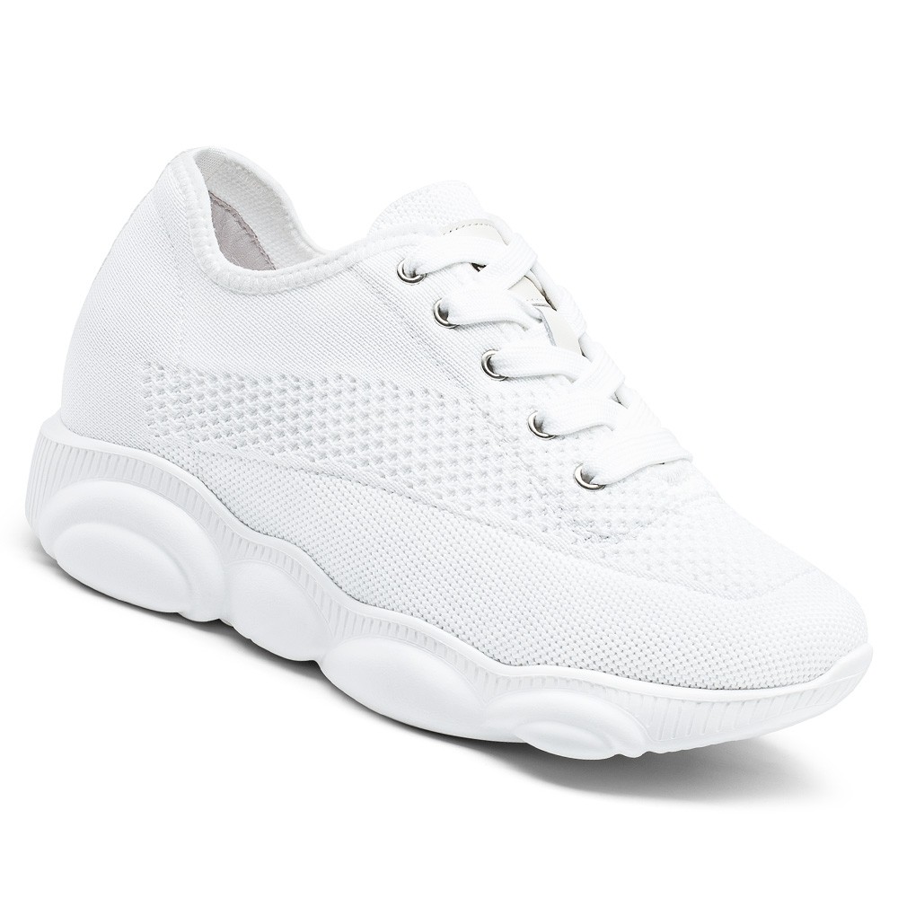 STRIDE Elevator Casual Shoes For Women - White Knit Wedge Sneakers 7CM / 2.76 Inches