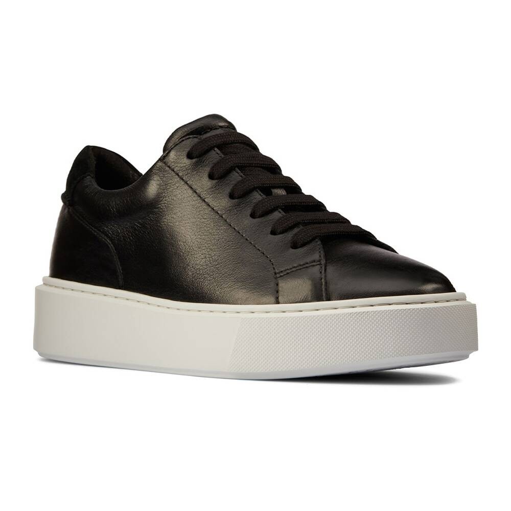 STRIDE Elevator Sneakers -Women Wedge Sneakers - Black Leather Sneakers That Add Height 7 CM / 2.76 Inches