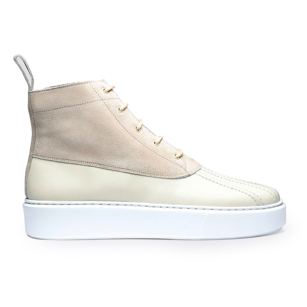 STRIDE - Women High Top Wedge Beige Suede Chunky Sneaker Boots -7CM / 2.76 Inches Taller-Black