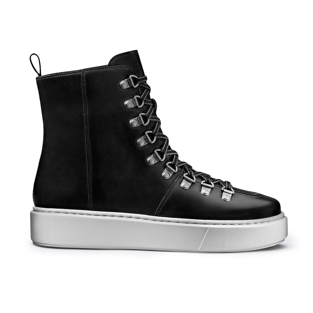 STRIDE - Women High Top Leather Wedge Sneakers -7CM / 2.76 Inches Taller-Black
