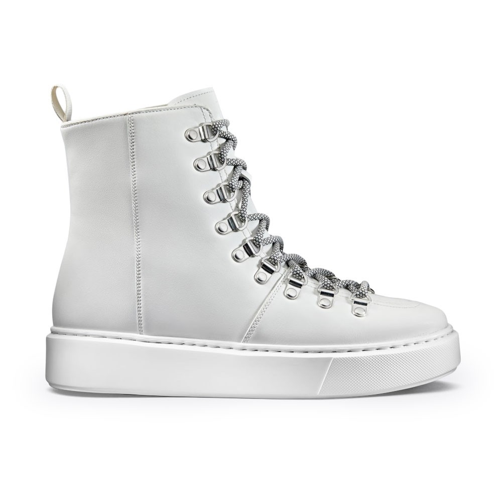 STRIDE - Women High Top Leather Wedge Sneakers -7CM / 2.76 Inches Taller-White