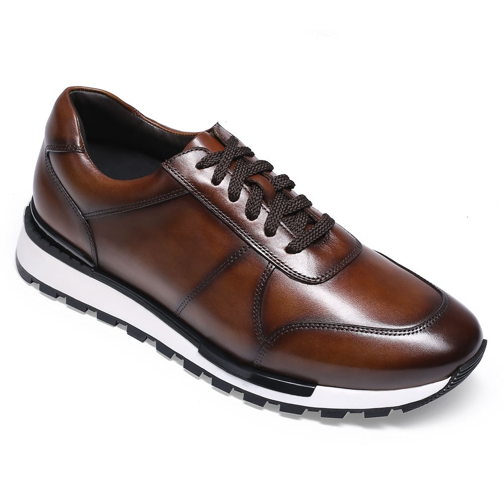 STRIDE Casual Elevator Shoes For Men - Leather Hand Painted Casual Shoes - Burgundy - 6 CM/2.36 Inches Taller