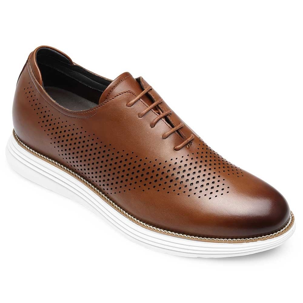 STRIDE Casual Tall Men Shoes - High Heel Shoes For Men - Brown Leather Oxford Shoes That Get Taller 7CM / 2.76 Inches Taller