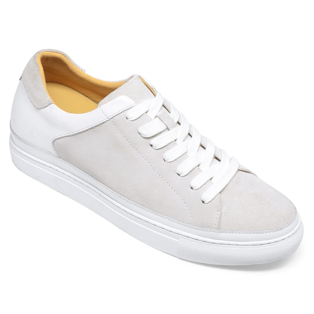 STRIDE Height Increasing Shoes For Men Casual Elevator Shoes White Suede Casual Sneakers 7CM / 2.76 Inches Taller