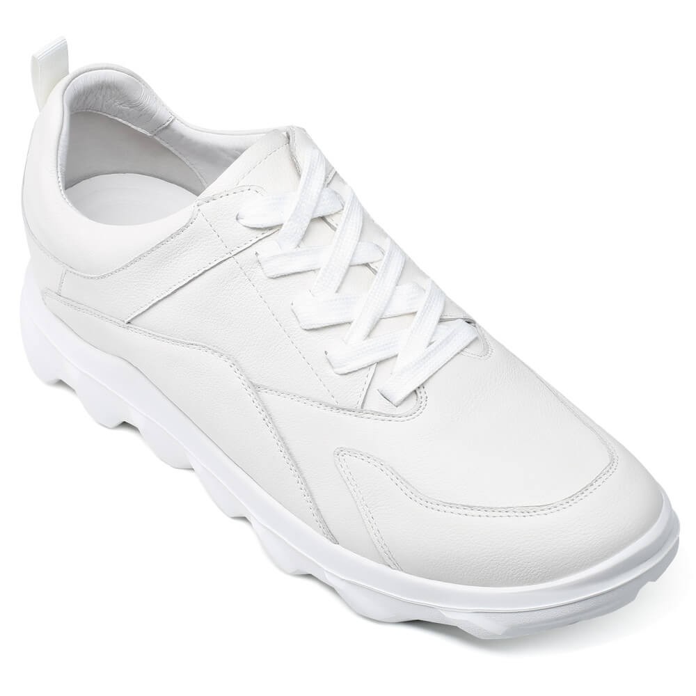 STRIDE Elevator Shoes For Men - Mens Sneakers That Make You Taller - White Leather Sneakers 6 CM / 2.36 Inches
