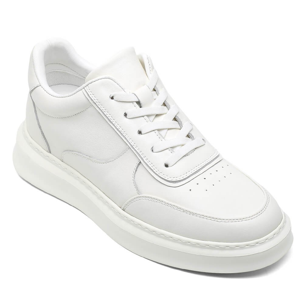 STRIDE Taller Sneakers - Mens Elevator Shoes - White Leather Casual Sneakers 6cm / 2.36 Inches