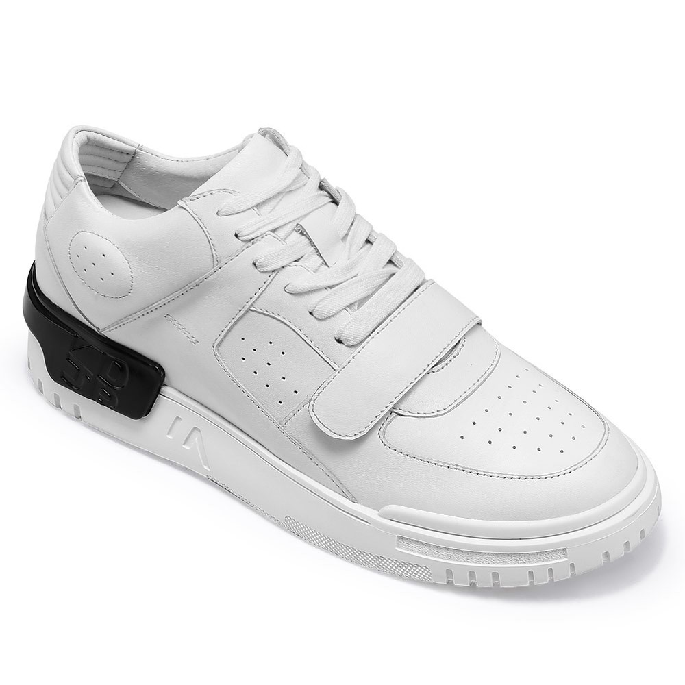 STRIDE Men Elevator Sneakers - Raised Shoes - White Leather Sneakers - 6CM / 2.36 Inches Taller