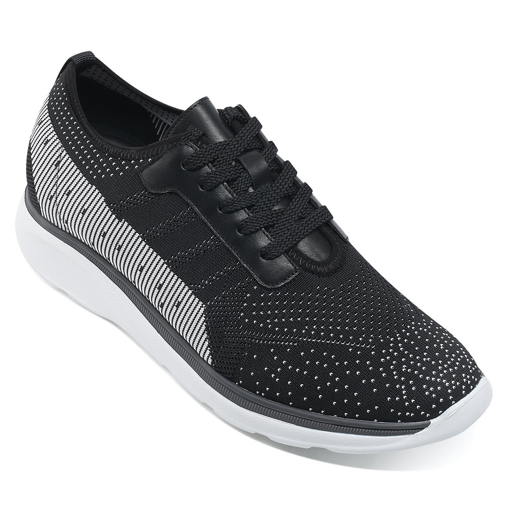 STRIDE Taller Shoes - Mens Shoes That Add Height - Black Knit Casual Sneakers 6CM / 2.36 Inches