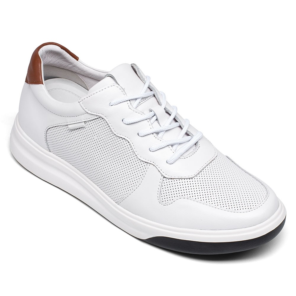STRIDE Men Elevator Sneaker Shoes - White Leather Height Incrasing Sneakers 6cm / 2.36 Inches Taller