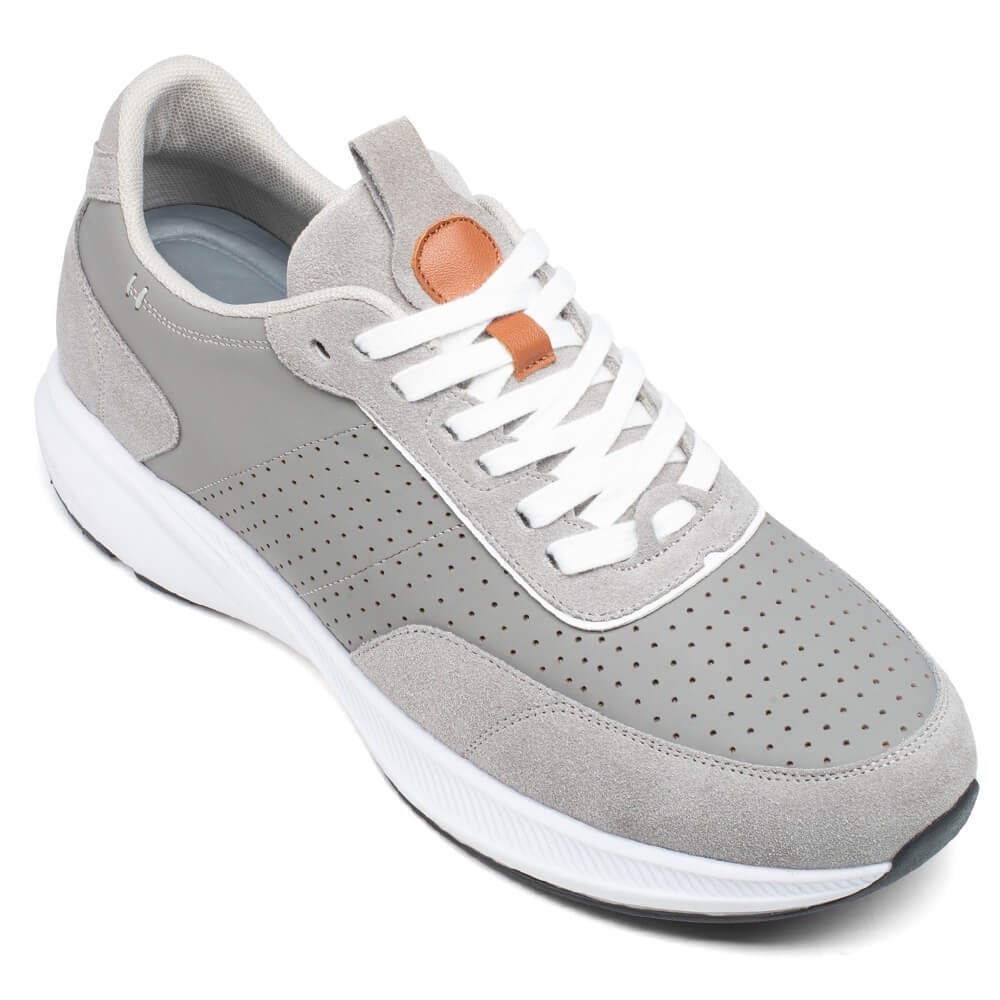 STRIDE Men Elevator Sneakers - Stylish Height Increasing Shoes - Gray Suede Leather Sneakers 8 CM / 3.15 Inches