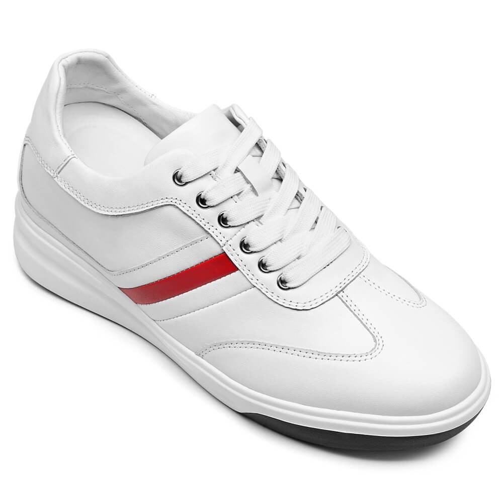 STRIDE Male Elevator Shoes - Shoes To Increase Height Men - White Leather Casual Sneakers 8cm / 3.15 Inches