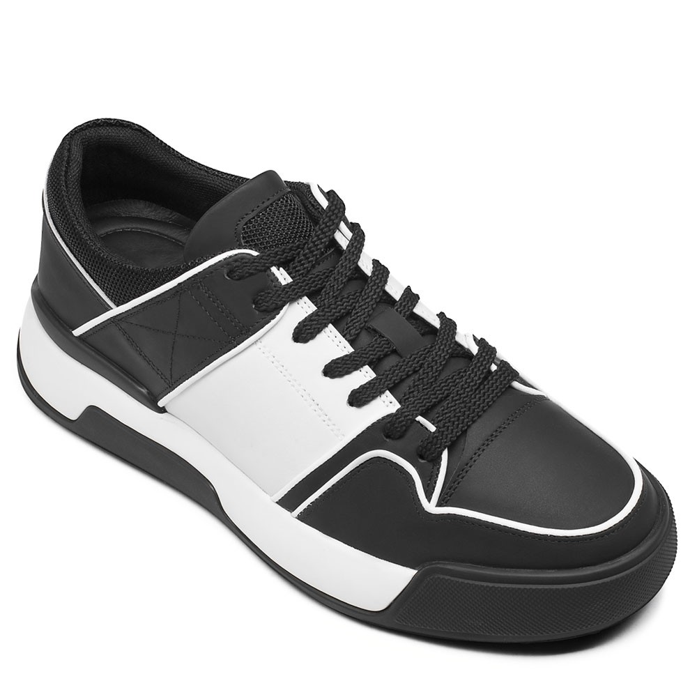 STRIDE Male Shoes That Add Height - Casual Elevator Shoes For Men - Black Leather Sneakers 7CM / 2.76 Inches