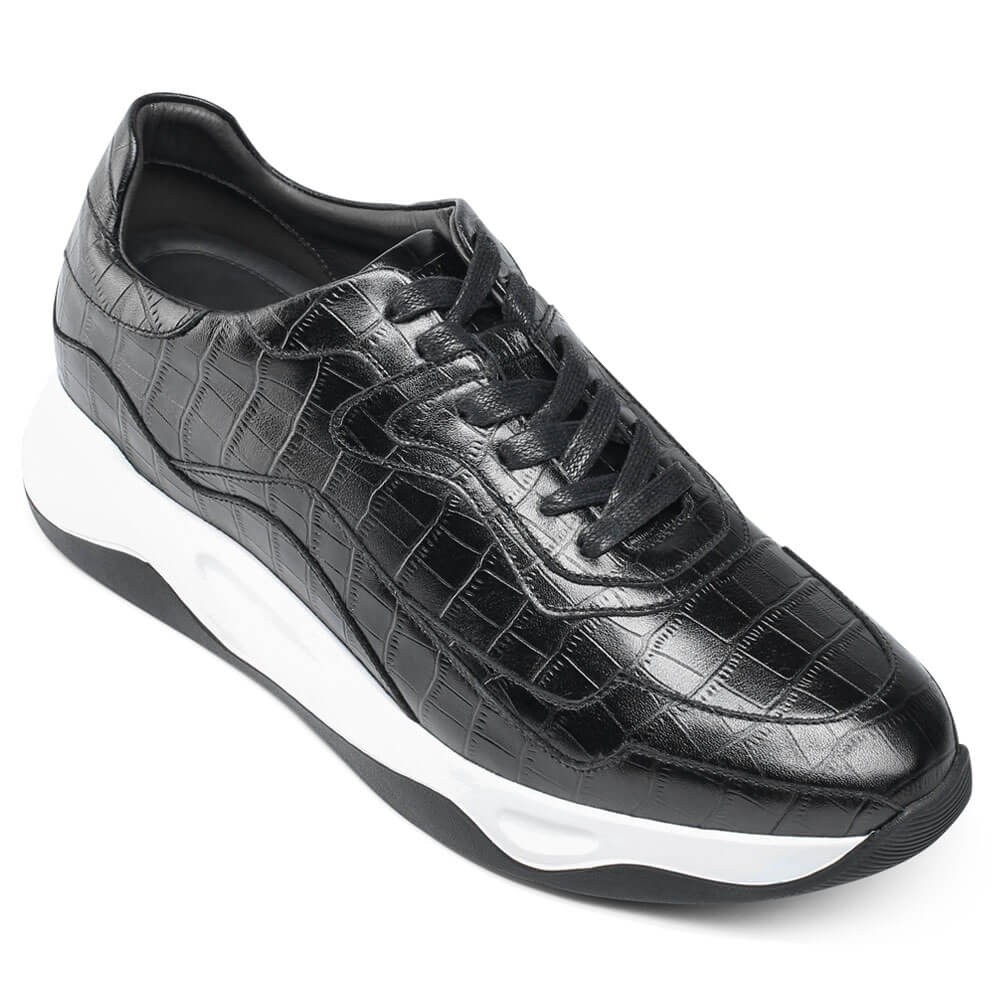 STRIDE Tall Men Shoes - Shoe Lifts To Increase Height - Black Leather Casual Shoes 7 CM / 2.76 Inches