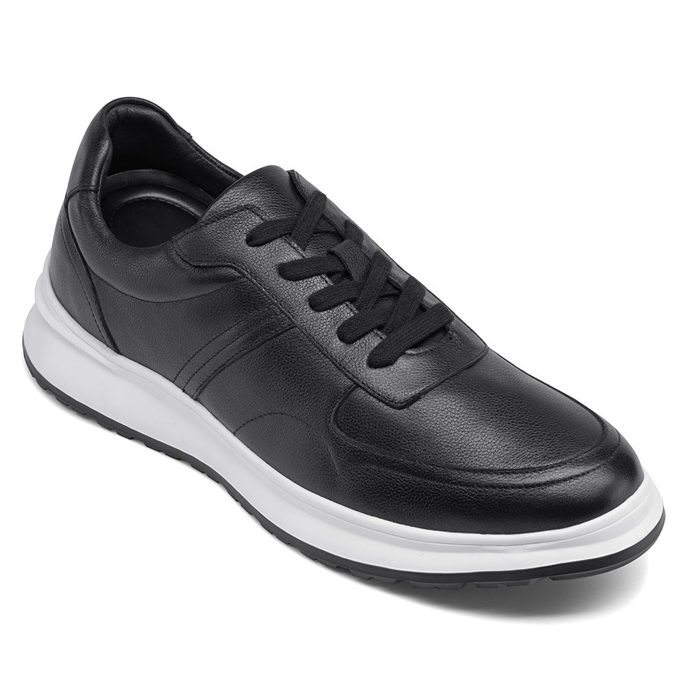 STRIDE Height Increasing Sneakers - Taller Shoes For Men - Black Leather Elevator Sneakers 7 CM / 2.76 Inches Taller