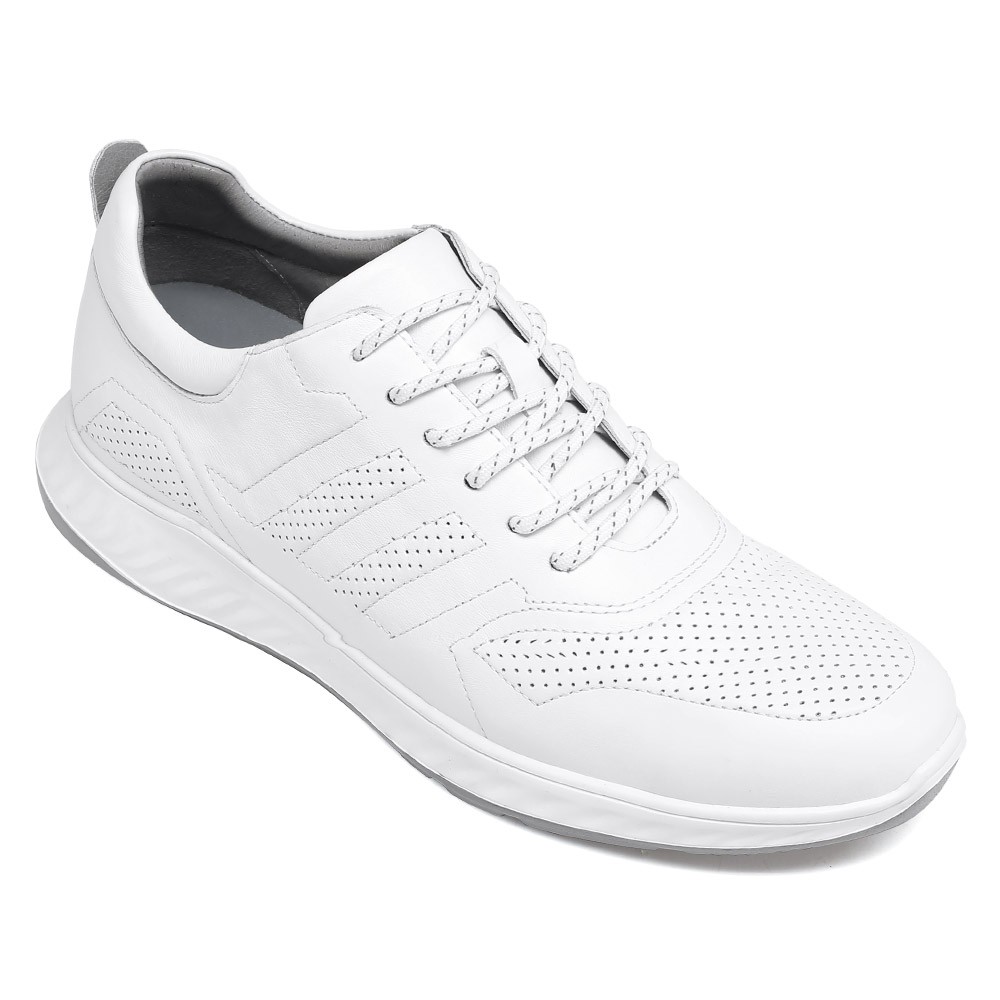 STRIDE Elevator Sneakers - Mens Taller Shoes - Breathable Leather White Sneakers To Increase Height 6 CM / 2.36 Inches