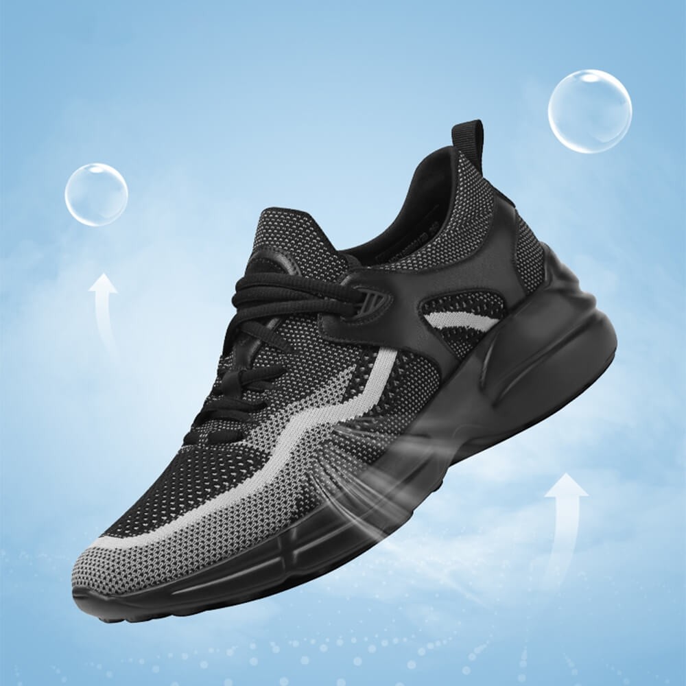 STRIDE Lightweight Elevator Shoes - Black Height Increasing Sneakers For Men 7CM / 2.76 Inches