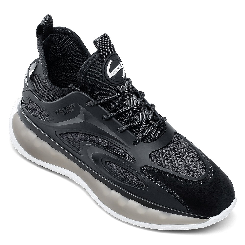 STRIDE Tall Men Shoes - Height Increasing Sneakers - Black Knitted Fabric Men Sneakers That Make You Taller 7 CM / 2.76 Inches