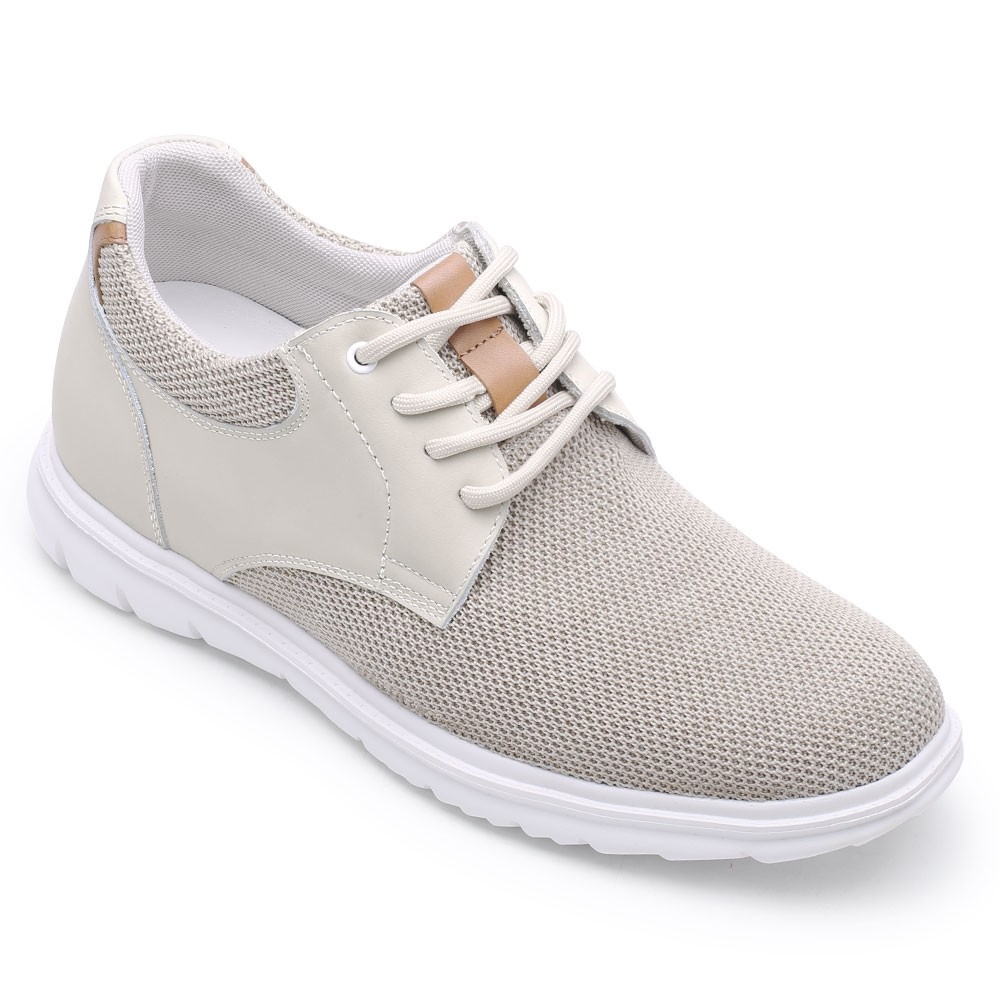 STRIDE Men Elevator Shoes Beige Mesh Casual Shoes For Short Men That Make You 7CM / 2.76 Inches Taller