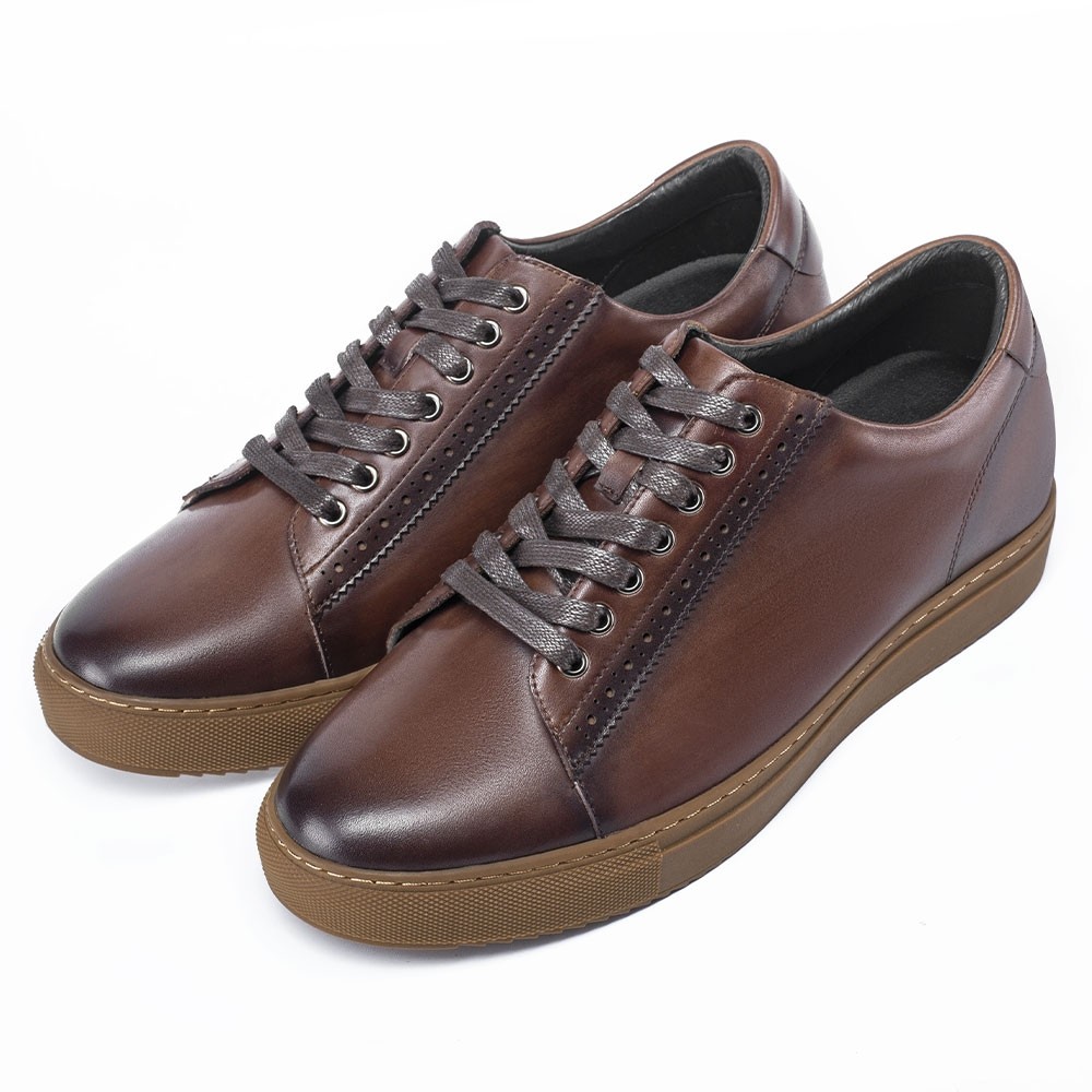STRIDE Height Increase Sports Shoes - Mens Shoes With Height - Brown Patina Leather Men Shoes 6 CM / 2.36 Inches (37)