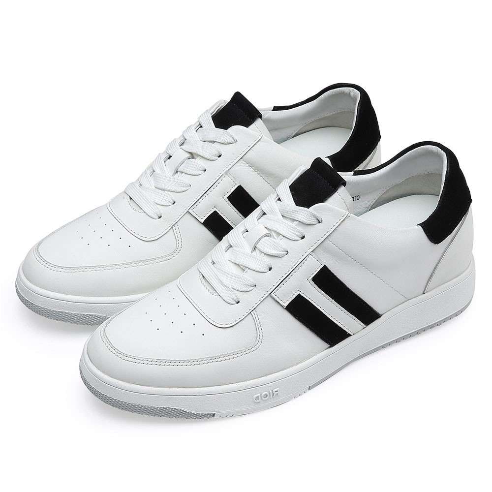 STRIDE Men's Elevator Sneakers Height Increasing Shoes White Leather Sneakers For Men 6CM / 2.36 Inches Taller (37)