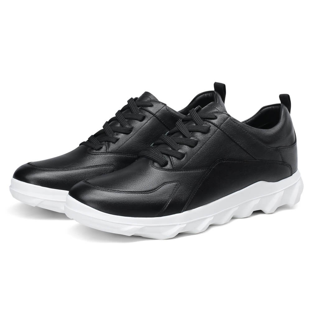 STRIDE Elevator Shoes For Men - Mens Sneakers That Make You Taller - Black Leather Sneakers 6 CM / 2.36 Inches (37)