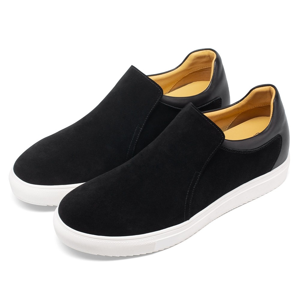 STRIDE Height Enhancing Shoes For Men - Shoes With Hidden Heel - Black Suede Slip-On Casual Shoes 6 CM / 2.36 Inches (37)