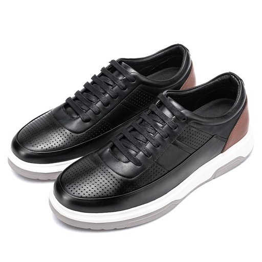 STRIDE Height Enhancing Shoes - Men's Shoes Make You Look Taller - Black Leather Casual Men Shoes Taller 6CM / 2.36 Inches (37)