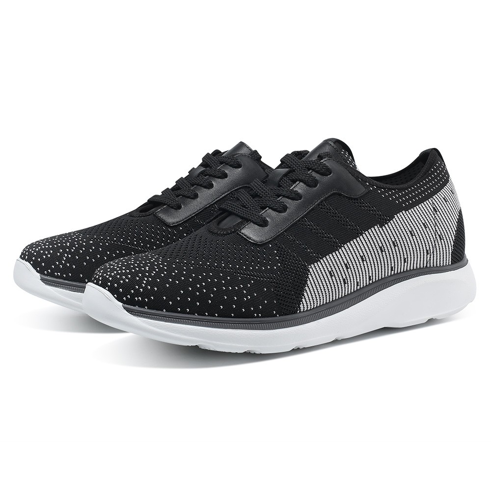 STRIDE Taller Shoes - Mens Shoes That Add Height - Black Knit Casual Sneakers 6CM / 2.36 Inches (37)