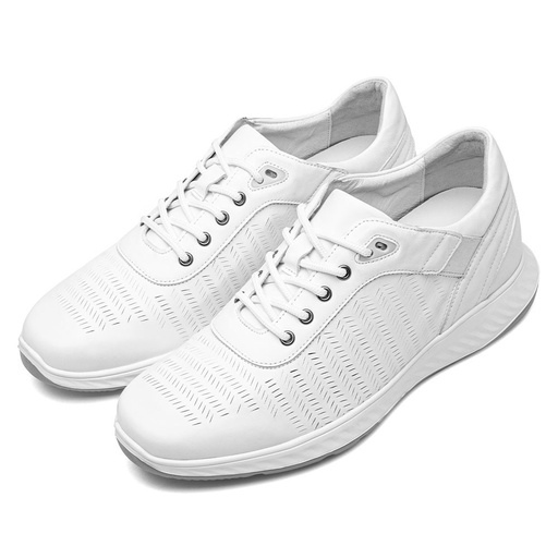 STRIDE Height Increasing Casual Shoes - Mens Sneakers That Make You Taller - White Leather Elevator Sports Shoes 6 CM / 2.36 Inches (37)
