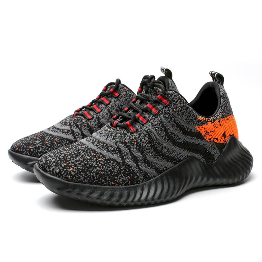 STRIDE Height Increasing Trainers Knit Elevator Sports Shoes Lightweight Men Taller Shoes Gray / Orange 6CM / 2.36 Inches (37)