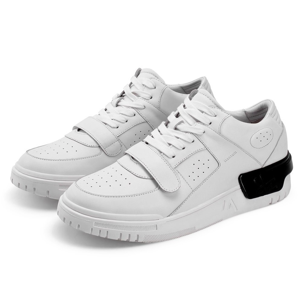 STRIDE Men Elevator Sneakers - Raised Shoes - White Leather Sneakers - 6CM / 2.36 Inches Taller (37)